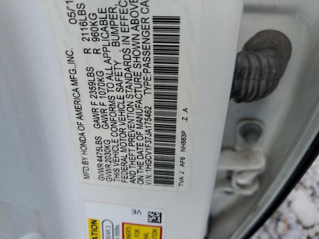 1HGCV1F37JA175462 - 2018 HONDA ACCORD SPORT Ақ фото 12