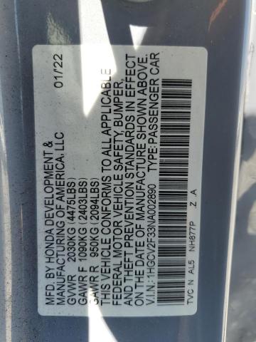 1HGCV2F33NA002890 - 2022 HONDA ACCORD SPORT 灰色 照片 13