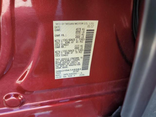 1N6BA1F49HN548984 - 2017 NISSAN TITAN XD SL RED photo 12