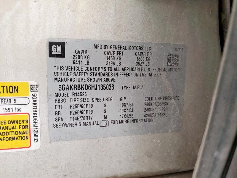 5GAKRBKD6HJ135033 - 2017 BUICK ENCLAVE GOLD photo 14