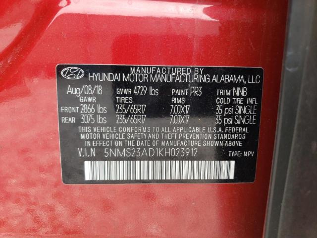 5NMS23AD1KH023912 - 2019 HYUNDAI SANTA FE SE RED photo 13