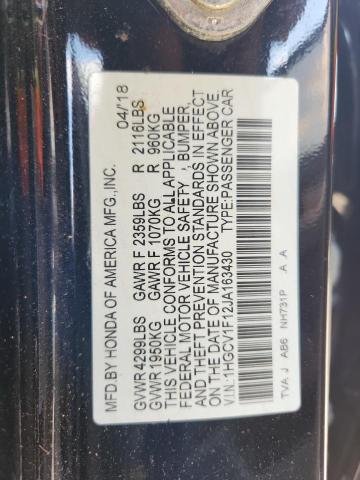 1HGCV1F12JA163430 - 2018 HONDA ACCORD LX BLACK photo 12