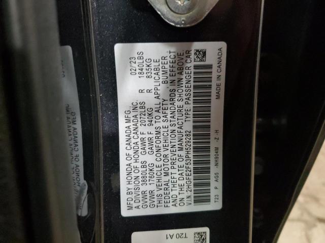 2HGFE2F53PH529282 - 2023 HONDA CIVIC SPORT CHARCOAL photo 12