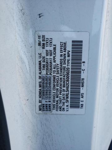 5FNRL5H62CB009020 - 2012 HONDA ODYSSEY EXL WHITE photo 10