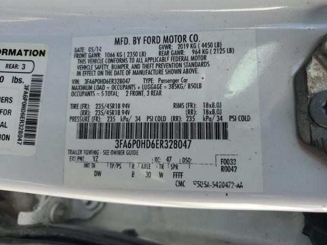 3FA6P0HD6ER328047 - 2014 FORD FUSION SE თეთრი ფოტო 13