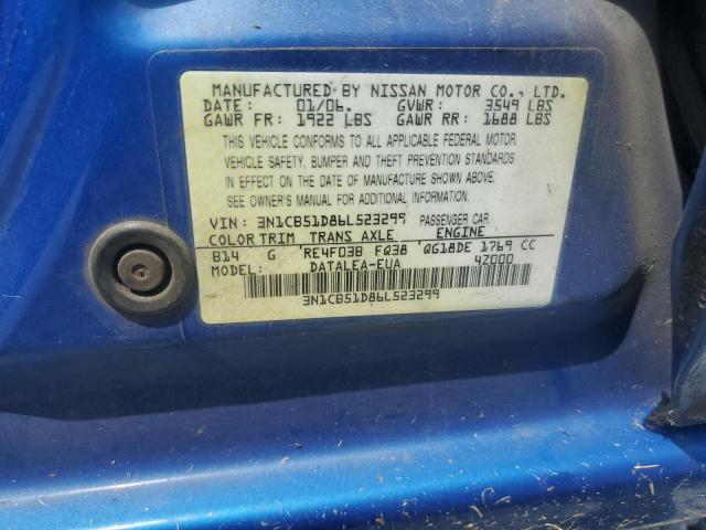 3N1CB51D86L523299 - 2006 NISSAN SENTRA 1.8 BLUE photo 12