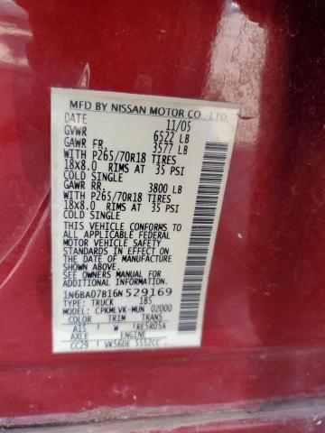 1N6BA07B16N529169 - 2006 NISSAN TITAN XE RED photo 12