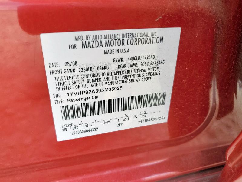 1YVHP82A895M05925 - 2009 MAZDA 6 I RED photo 12