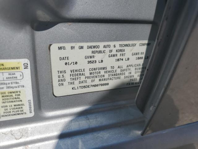 KL1TD5DE7AB078888 - 2010 CHEVROLET AVEO LS SILVER photo 12