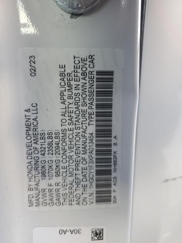 1HGCY1F3XPA013454 - 2023 HONDA ACCORD EX WHITE photo 12