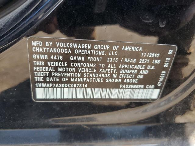 1VWAP7A30DC067314 - 2013 VOLKSWAGEN PASSAT S Қара фото 12
