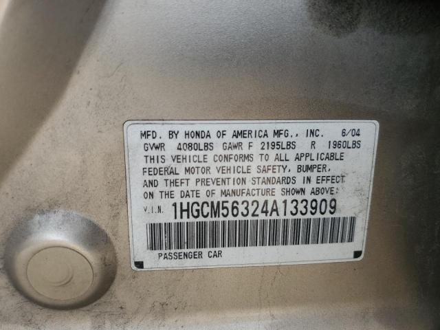 1HGCM56324A133909 - 2004 HONDA ACCORD LX GOLD photo 10