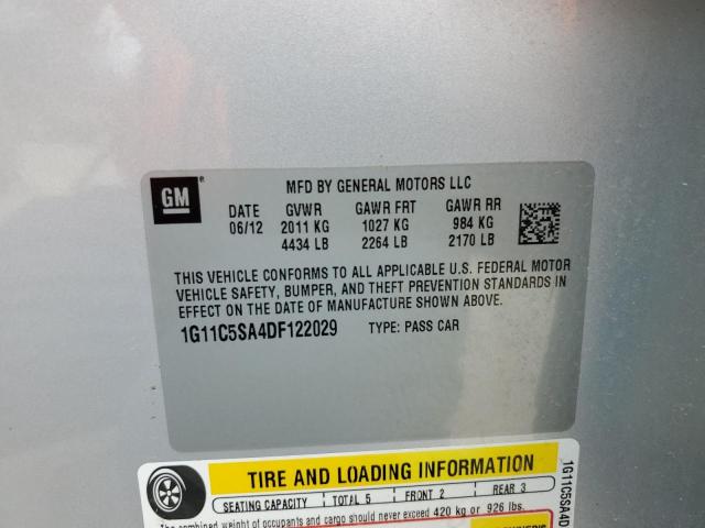 1G11C5SA4DF122029 - 2013 CHEVROLET MALIBU 1LT Сріблястий фото 12