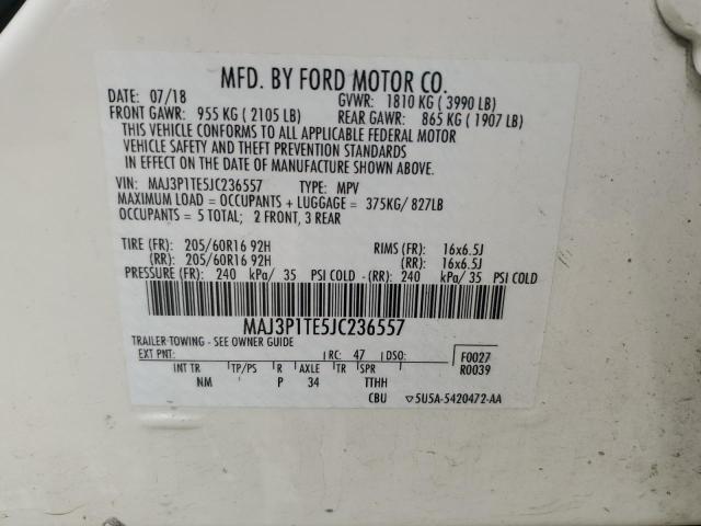 MAJ3P1TE5JC236557 - 2018 FORD ECOSPORT SE WHITE photo 13