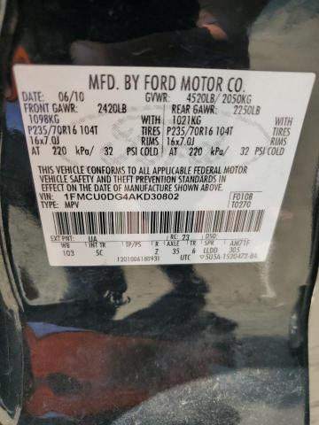 1FMCU0DG4AKD30802 - 2010 FORD ESCAPE XLT BLACK photo 14