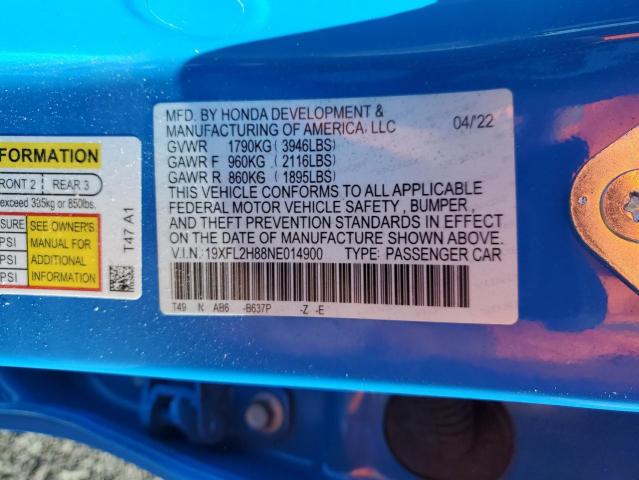 19XFL2H88NE014900 - 2022 HONDA CIVIC SPORT 蓝色 照片 12