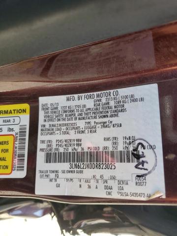 3LN6L2JK0DR823025 - 2013 LINCOLN MKZ BURGUNDY photo 12