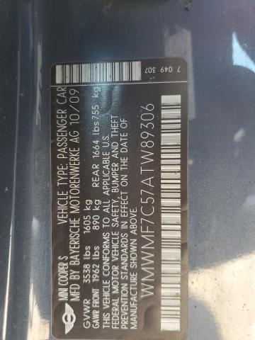 WMWMF7C57ATW89306 - 2010 MINI COOPER S BLUE photo 12