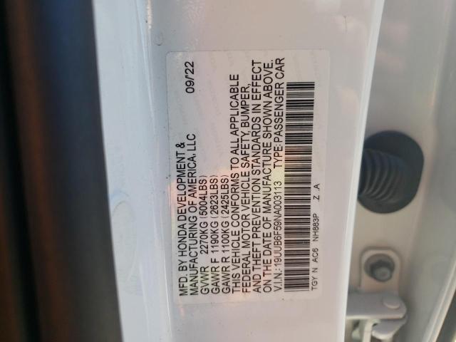 19UUB6F59NA003113 - 2022 ACURA TLX TECH A WHITE photo 12