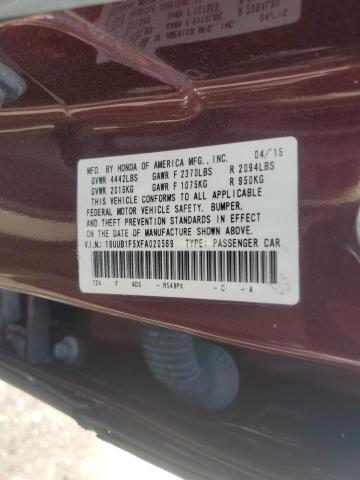 19UUB1F5XFA020569 - 2015 ACURA TLX TECH BURGUNDY photo 12