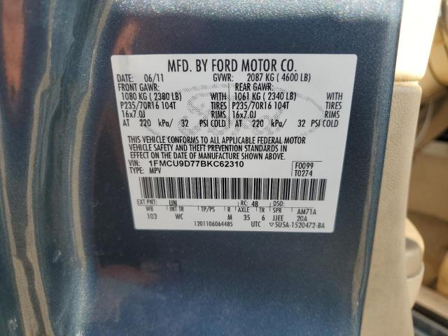 1FMCU9D77BKC62310 - 2011 FORD ESCAPE XLT BLUE photo 12