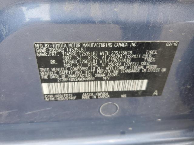 2T3RF4DV2AW044999 - 2010 TOYOTA RAV4 SPORT BLUE photo 13