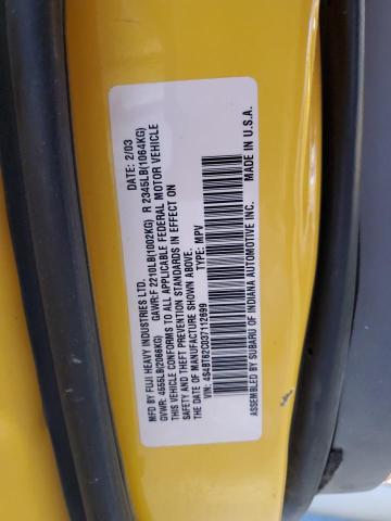 4S4BT62C037112699 - 2003 SUBARU BAJA SPORT YELLOW photo 12