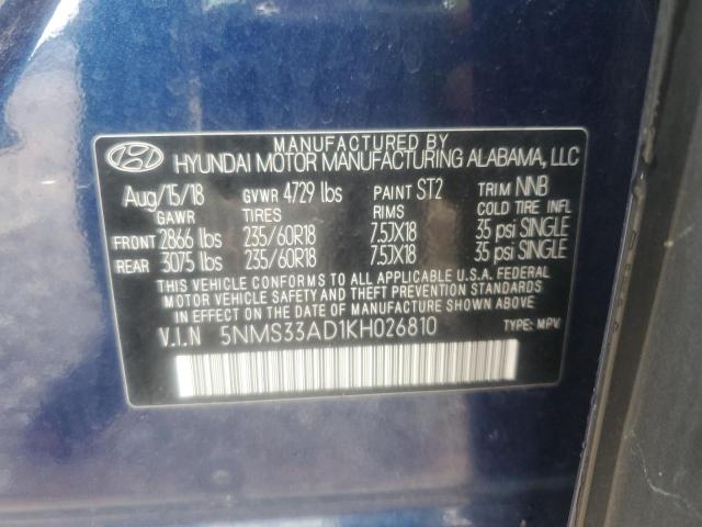 5NMS33AD1KH026810 - 2019 HYUNDAI SANTA FE SEL أزرق صورة 13