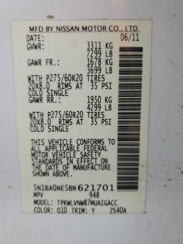 5N1BA0NE5BN621701 - 2011 NISSAN ARMADA PLATINUM WHITE photo 13