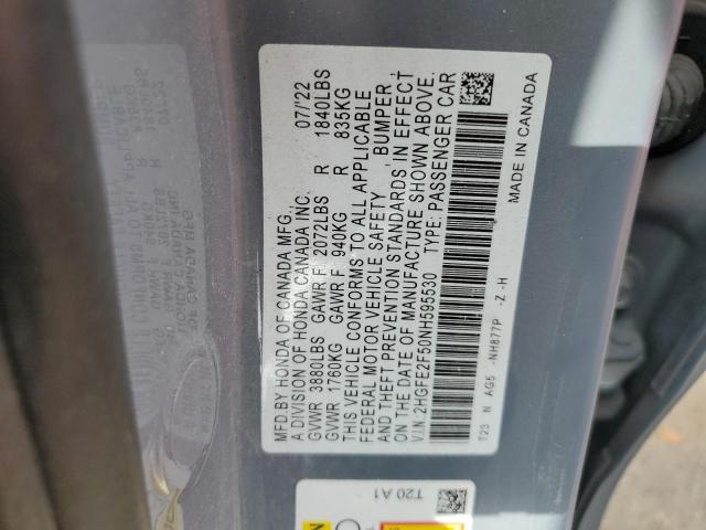 2HGFE2F50NH595530 - 2022 HONDA CIVIC SPORT 灰色 照片 10
