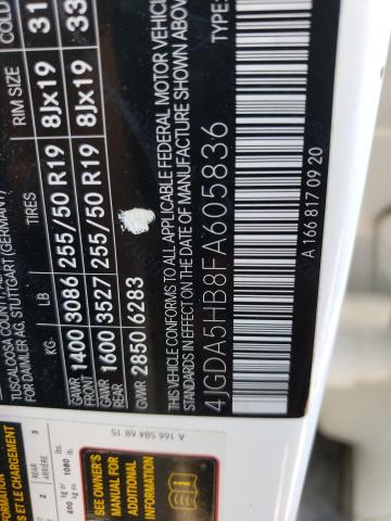 4JGDA5HB8FA605836 - 2015 MERCEDES-BENZ ML 350 4MATIC WHITE photo 12