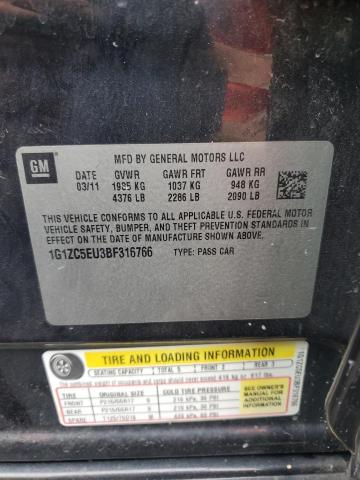 1G1ZC5EU3BF316766 - 2011 CHEVROLET MALIBU 1LT 黑色 照片 12