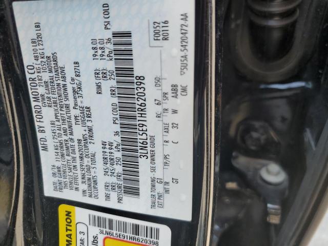 3LN6L5E91HR620398 - 2017 LINCOLN MKZ RESERVE შავი ფოტო 12