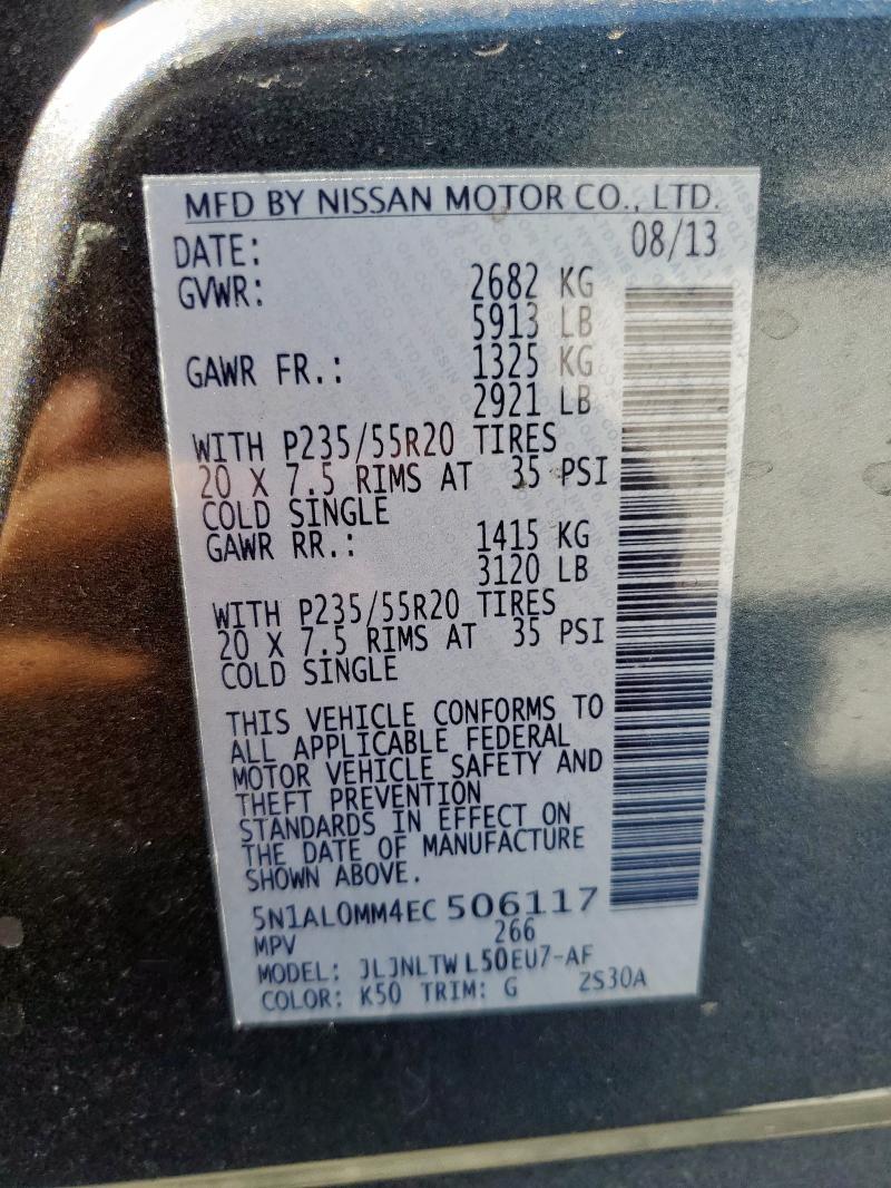 5N1AL0MM4EC506117 - 2014 INFINITI QX60 Boz foto 13