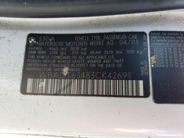 WBADT63483CK42691 - 2003 BMW 530 I AUTOMATIC SILVER photo 13