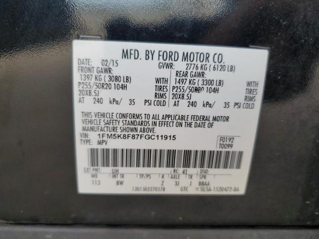 1FM5K8F87FGC11915 - 2015 FORD EXPLORER LIMITED CHARCOAL photo 13