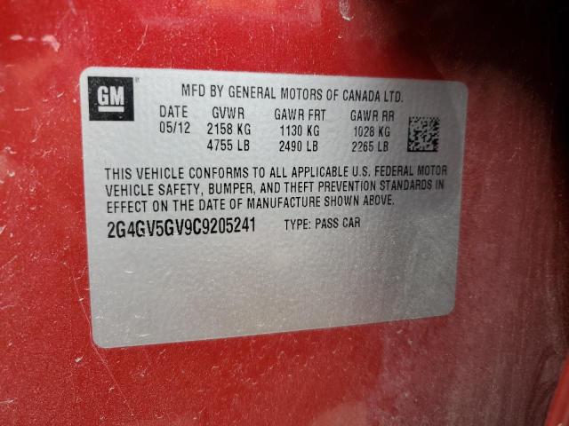 2G4GV5GV9C9205241 - 2012 BUICK REGAL GS RED photo 12