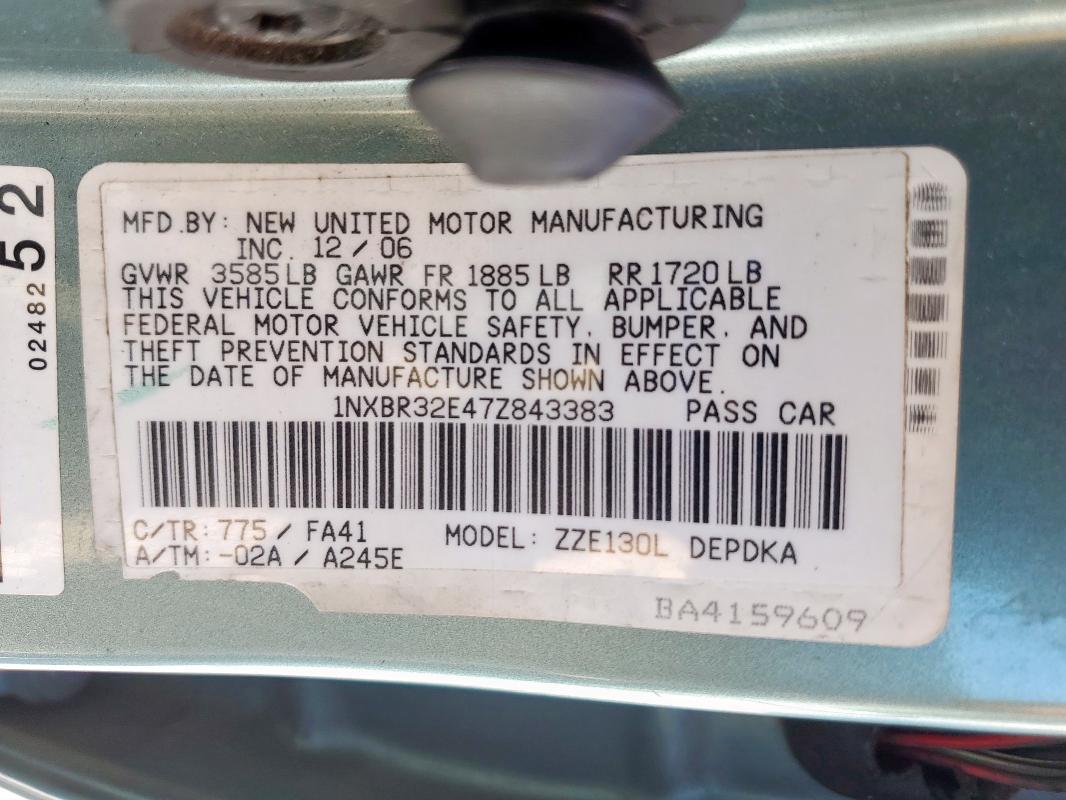 1NXBR32E47Z843383 - 2007 TOYOTA COROLLA CE GREEN photo 12