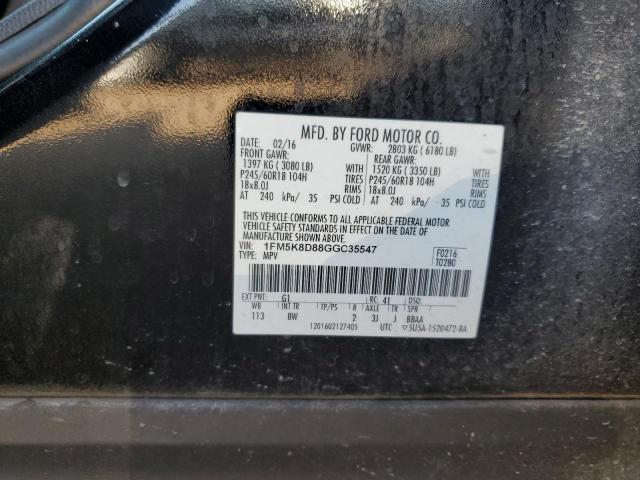 1FM5K8D88GGC35547 - 2016 FORD EXPLORER XLT BLACK photo 12