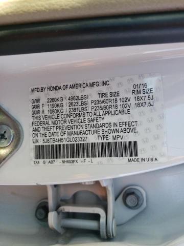 5J8TB4H51GL023327 - 2016 ACURA RDX TECHNOLOGY WHITE photo 10