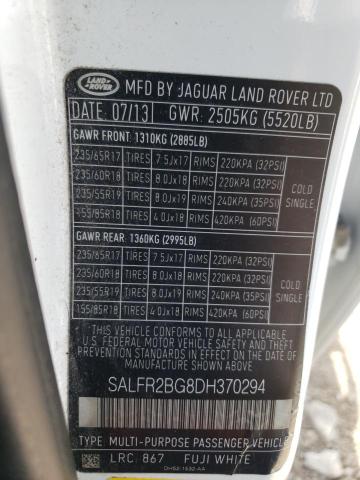 SALFR2BG8DH370294 - 2013 LAND ROVER LR2 HSE WHITE photo 13