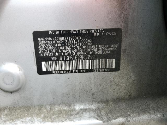 JF1GH61628H835811 - 2008 SUBARU IMPREZA 2.5I SILVER photo 12