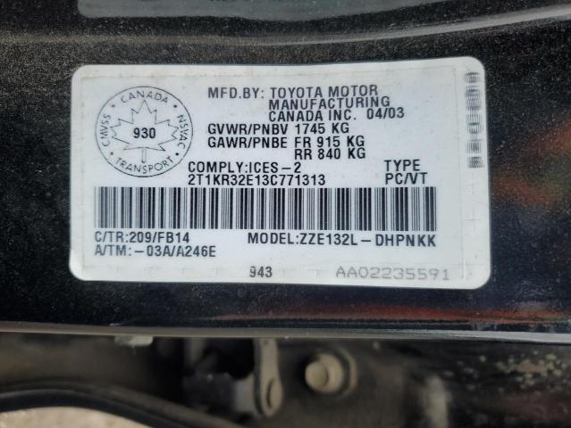 2T1KR32E13C771313 - 2003 TOYOTA COROLLA MA XR BLACK photo 13