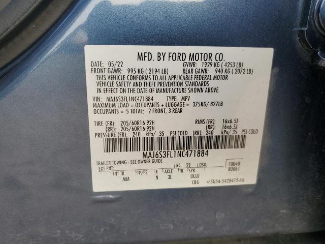 MAJ6S3FL1NC471884 - 2022 FORD ECOSPORT S ლურჯი ფოტო 13