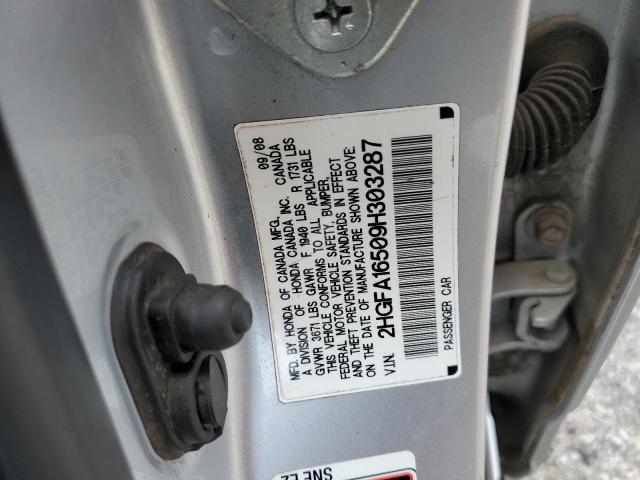 2HGFA16509H303287 - 2009 HONDA CIVIC LX SILVER photo 12