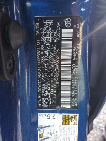 JTDKB20U887802025 - 2008 TOYOTA PRIUS BLUE photo 12