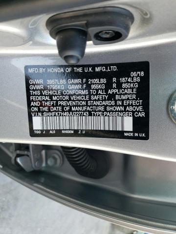 SHHFK7H49JU227743 - 2018 HONDA CIVIC SPORT SILVER photo 12