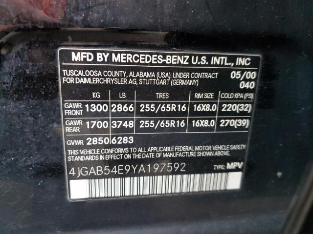 4JGAB54E9YA197592 - 2000 MERCEDES-BENZ ML 320 BLACK photo 10