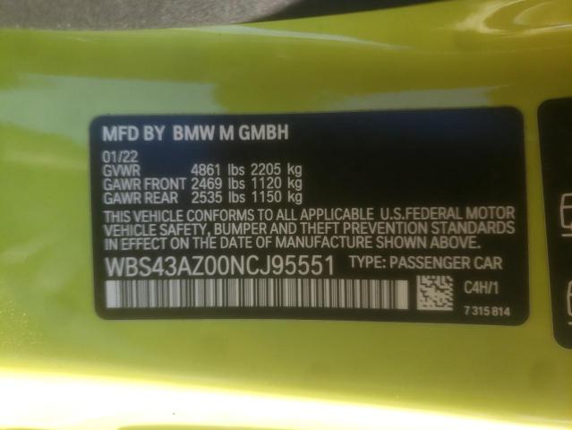 WBS43AZ00NCJ95551 - 2022 BMW M4 COMPETITION GREEN photo 12