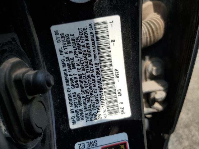 1HGFA16518L106419 - 2008 HONDA CIVIC LX BLACK photo 12